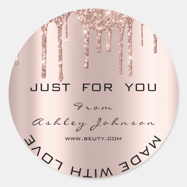 Glitter Thank You Rose Gold Made With Love Classic Round Sticker (Front)