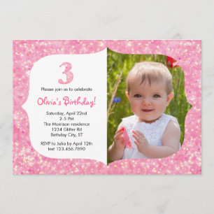 Glitter Third Birthday Invitation