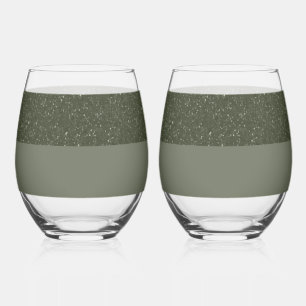 Glitter Top Moss Drinkware Set – Customizable Stemless Wine Glass