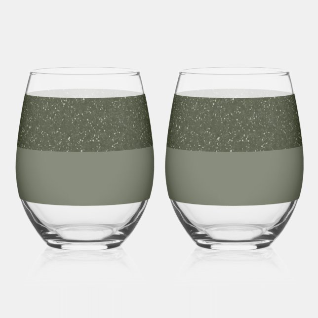 Glitter Top Moss Drinkware Set – Customizable Stemless Wine Glass (Front)