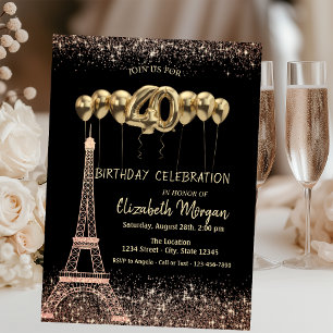 Glitter Tower Confetti Balloons 40th Birthday Invitation