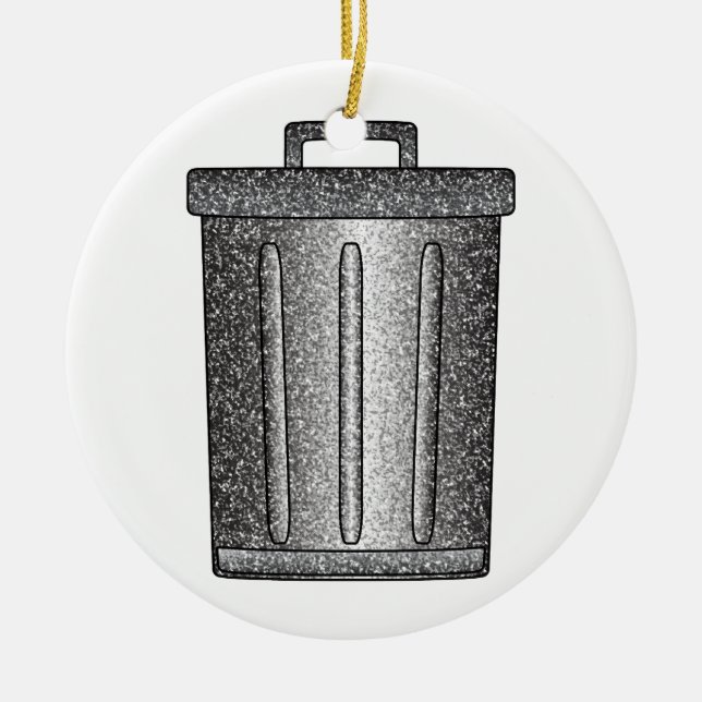 Glitter Trash Can Ceramic Ornament (Front)