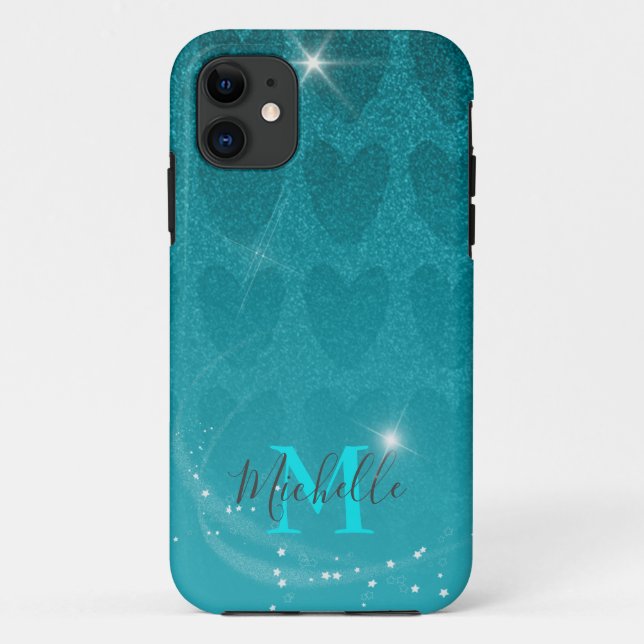 Glitter Turqouise hearts  Case-Mate iPhone C Case-Mate iPhone Case (Back)