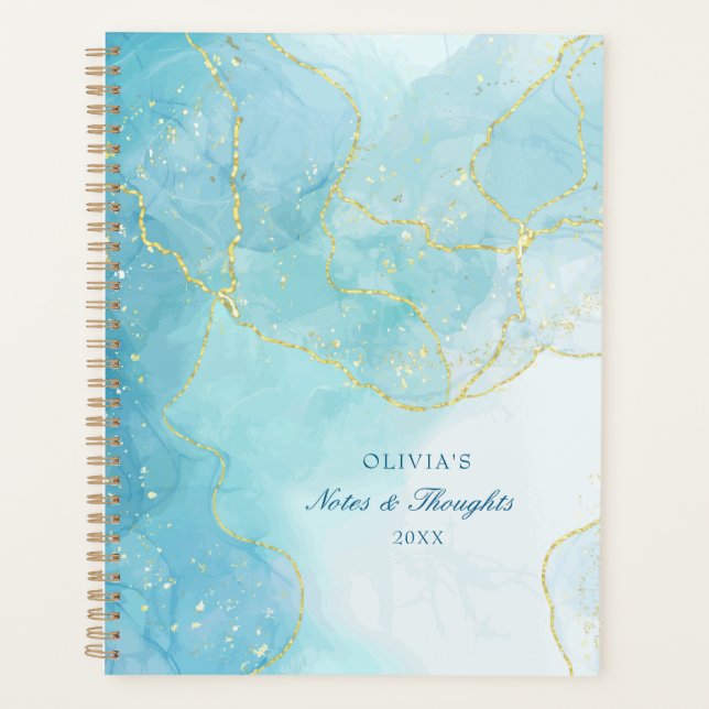 Glitter & Turquoise Marble Custom Name 2026 Planner (Front)