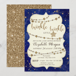 Glitter Twinkle Little Star Gold Baby Shower Invitation