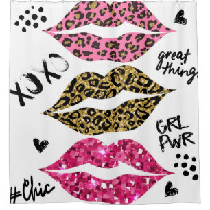 Glitter typography print with lips pattern