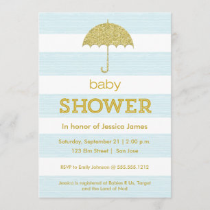 Glitter umbrella baby shower invitation