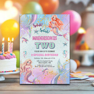 Glitter Under the Sea Mermaids 2nd Birthday Party Invitation