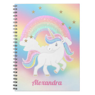 Glitter Unicorn and Rainbow with Personalized Name Notebook