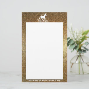 Glitter Unicorn and Stars Gold Stationery