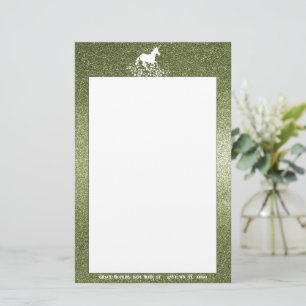 Glitter Unicorn and Stars Green Stationery