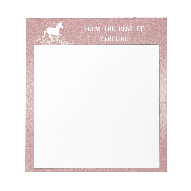 Glitter Unicorn and Stars | Pink Notepad (Front)