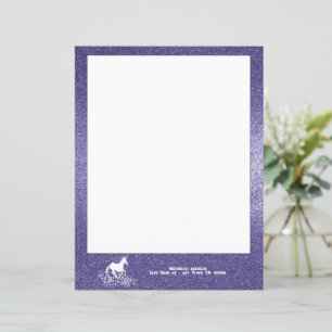Glitter Unicorn and Stars Purple Paper Sheet