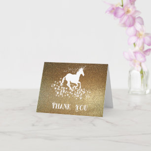 Glitter Unicorn and Stars Thank You Gold Card