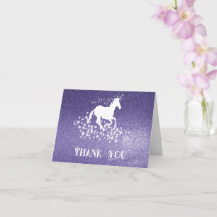 Glitter Unicorn and Stars Thank You Purple Card