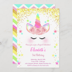 Glitter Unicorn birthday invitation