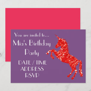 Glitter Unicorn colourful girl's birthday party Invitation