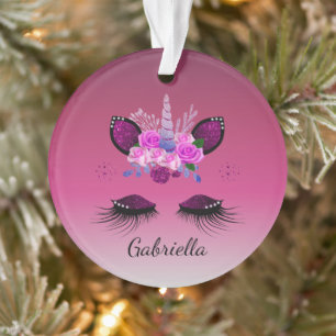 Glitter Unicorn Face With Eyelashes Personalized Ornament