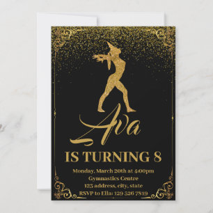 Glitter Unicorn Gymnastics Birthday  Invitation
