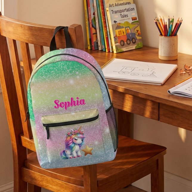 Glitter unicorn magical star  printed backpack (Creator Uploaded)