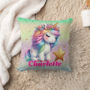 Glitter unicorn magical star  throw pillow