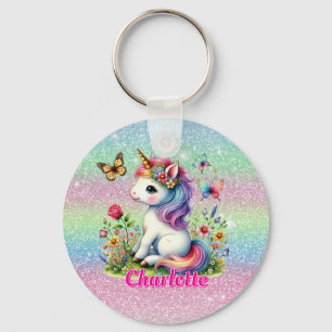 Glitter unicorn meadow wildflowers keychain