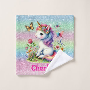 Glitter unicorn meadow wildflowers wash cloth