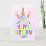 Glitter Unicorn Personalized Girl Happy Birthday Card<br><div class="desc">Glitter Unicorn Personalized Girl Happy Birthday</div>