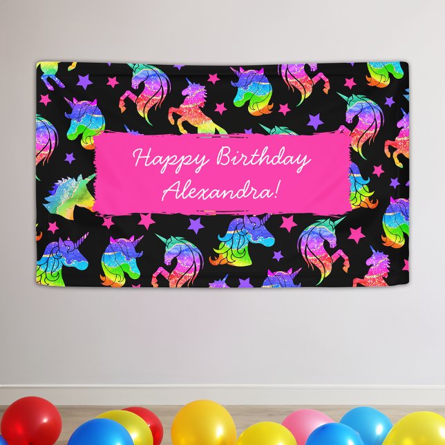 Glitter Unicorn Rainbow First Name Happy Birthday Banner (Creator Uploaded)