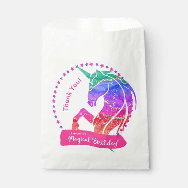Glitter Unicorn Rainbow It's My Magical Birthday Favour Bag (Front)