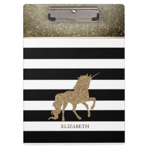 Glitter Unicorn, Stripes -Personalized Clipboard