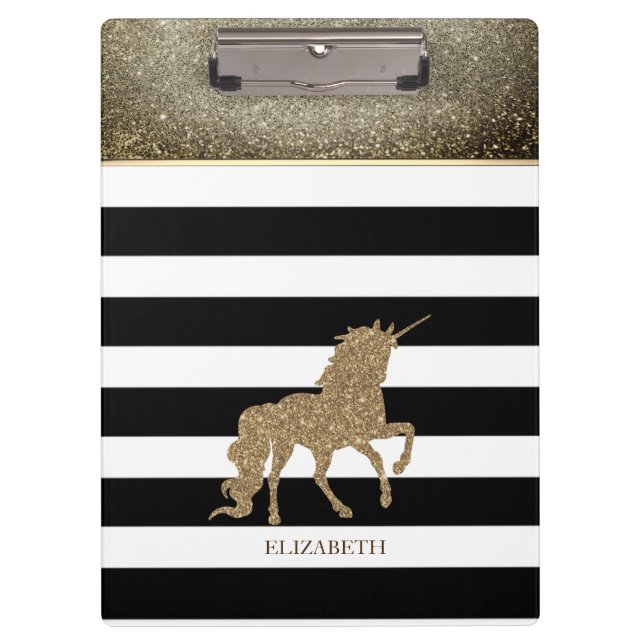 Glitter Unicorn, Stripes -Personalized Clipboard (Front)