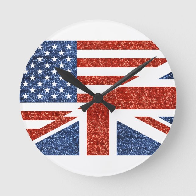 glitter usa uk round clock (Front)