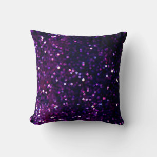 Glitter vintage lights background. purple and blac throw pillow
