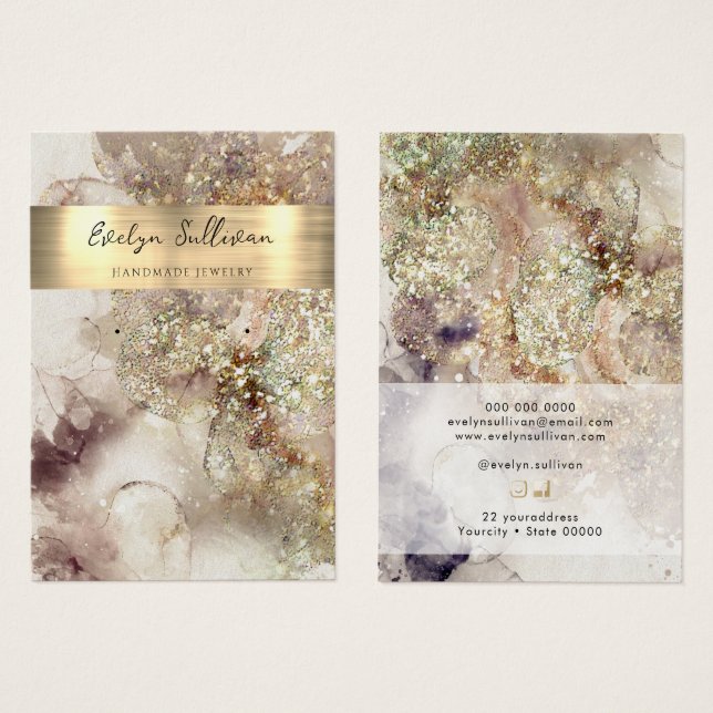 Glitter watercolor and foil jewellery display card (Front & Back)