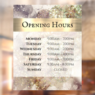 Glitter Watercolor and Foil Opening Hours Window Cling