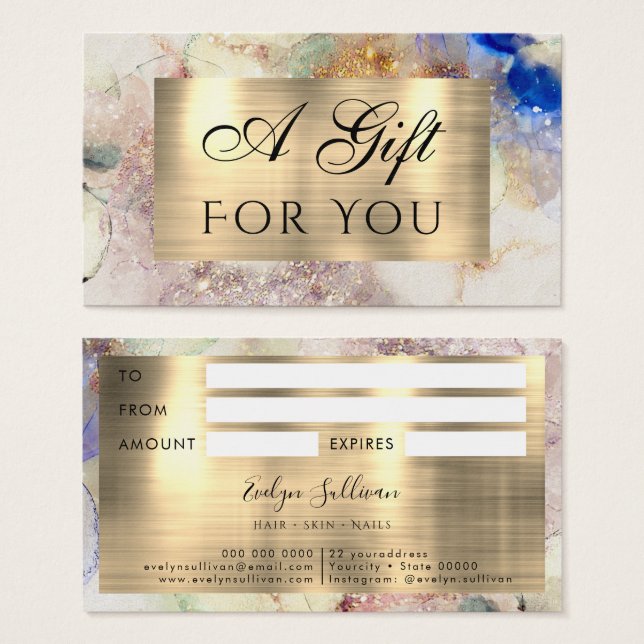 Glitter watercolor and Gold Foil Gift Card (Front & Back)