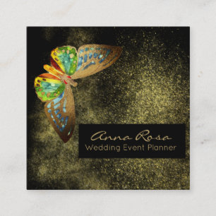 *~* Glitter Watercolor Butterfly Gilded Gold Square Business Card
