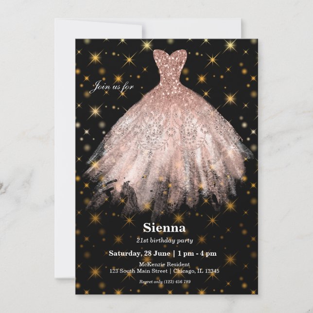 Glitter watercolor dresses invitation (Front)