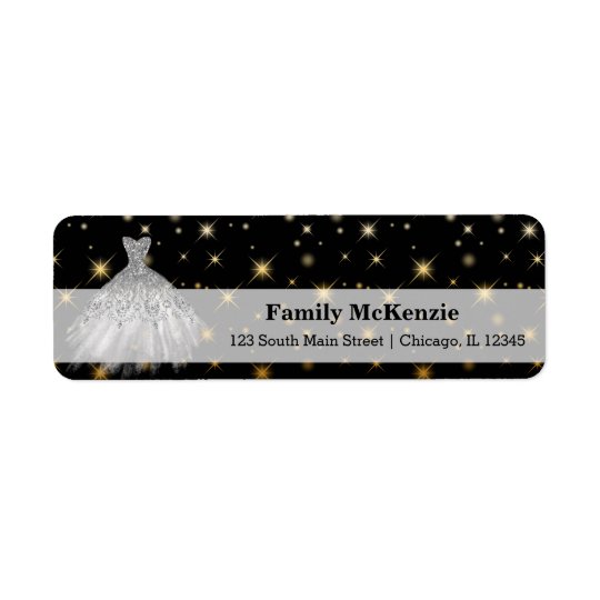 Glitter watercolor dresses return address label