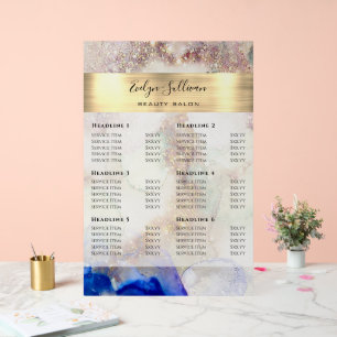 Glitter Watercolor Gold Foil Price List Acrylic Sign
