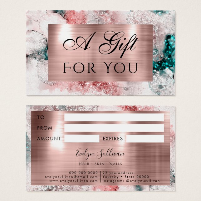 Glitter watercolor rose gold foil gift card (Front & Back)