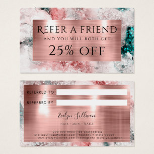 Glitter watercolor rose gold foil referral card