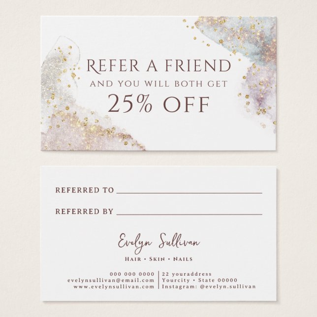 Glitter watercolor shapes referral card (Front & Back)