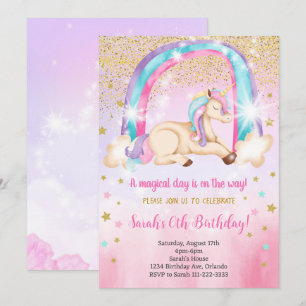 Glitter Watercolor Unicorn Birthday Invitation