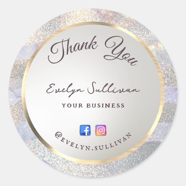 Glitter watercolor waves thank you classic round sticker (Front)