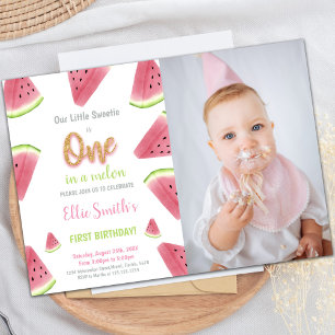 Glitter Watermelon Birthday Invitations with Photo