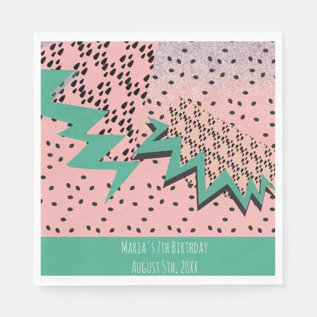 Glitter Watermelon Seeds Pink Birthday Party Napkin (Front)