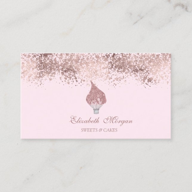 Glitter Whisk Rose Gold Drips Bakery Pink Business Card (Front)