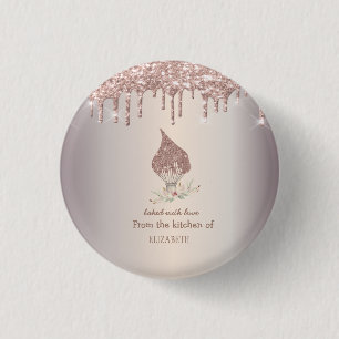 Glitter Whisk Rose Gold Glitter Drips Bakery 1 Inch Round Button